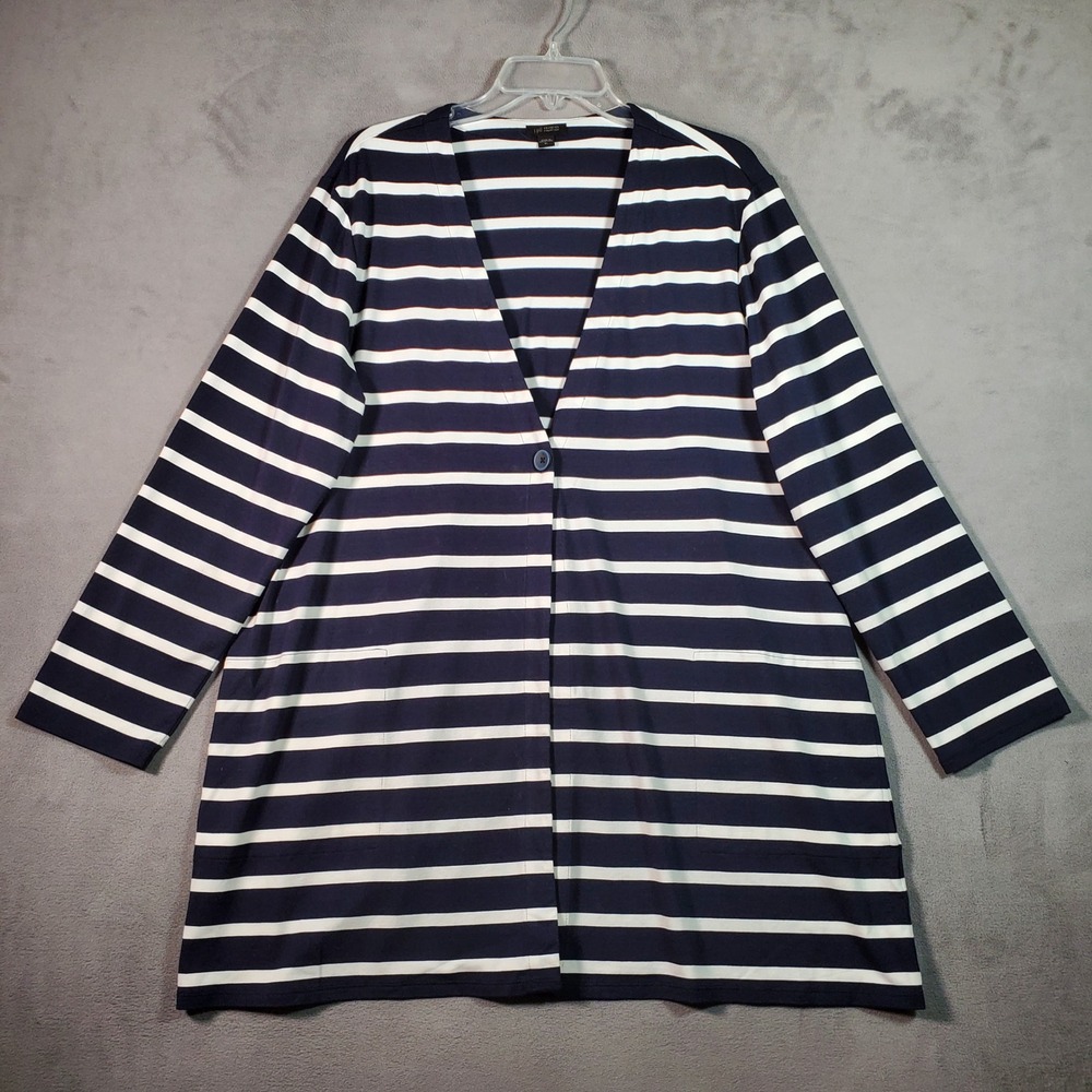 J. Jill Cardigan Women XL Blue Striped Wearever Longline Nautical Coastal Preppy